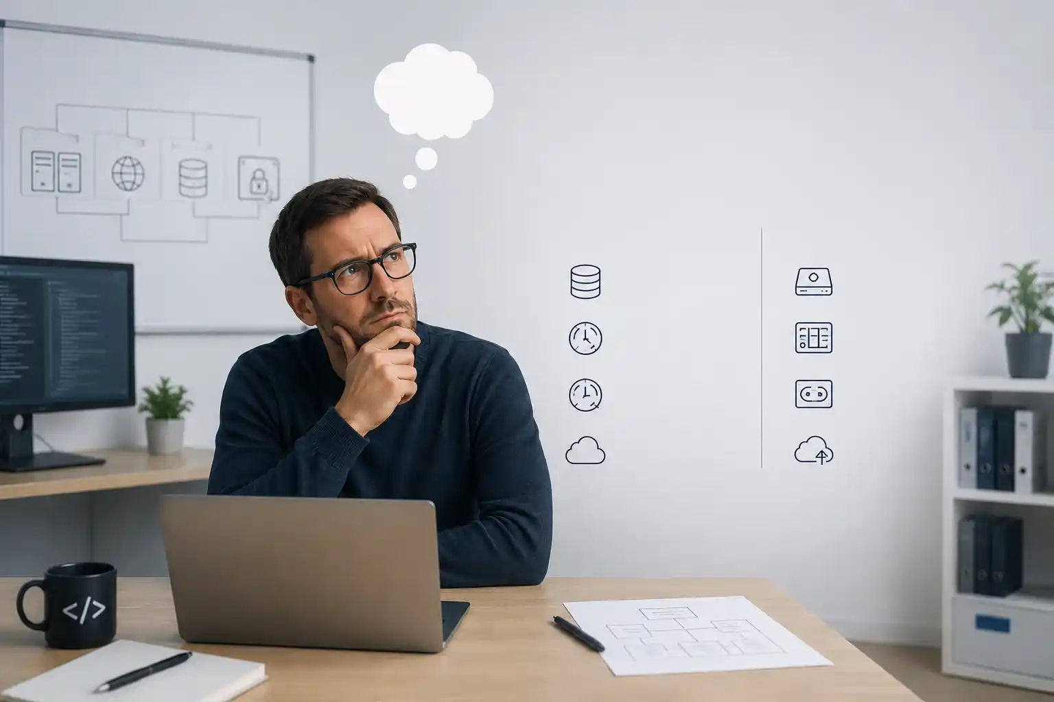Un ingénieur data se demandant comment arbitrer et choisir entre les méthodes et les différents type supports de sauvegarde pour son entreprise ?